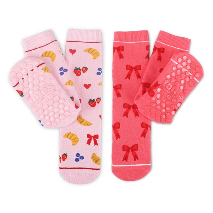 totes toasties® Kids Original Slipper-Sox (Twin Pack) Pink Bows Extra Image 2